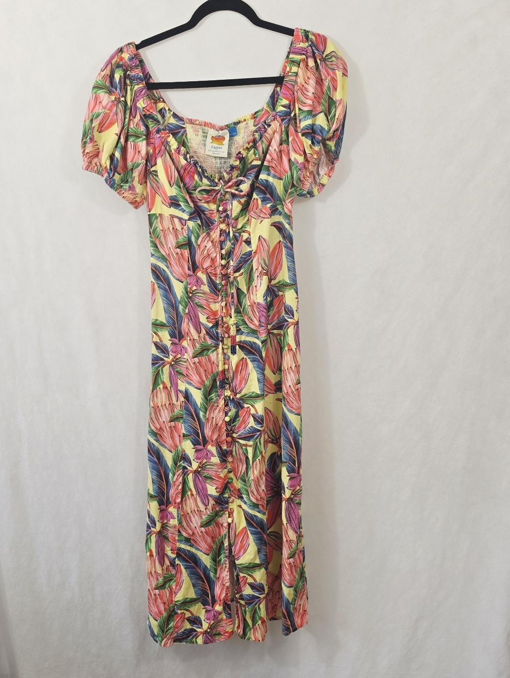 Farm Rio Puff-Sleeve Sweetheart Linen Dress - Picture 5 of 10